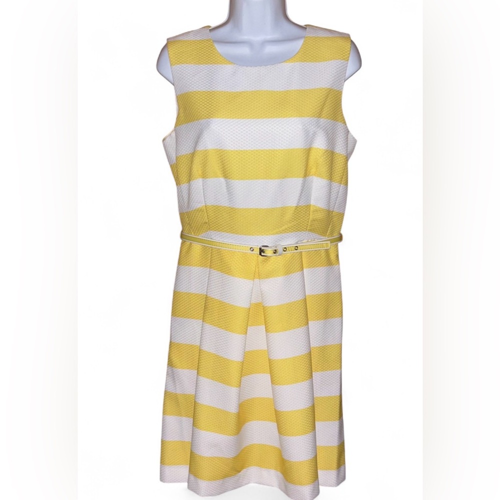 R&K Women’s Fit & Flare Sleeveless Dress Butter Yellow White Sz 10 Springtime